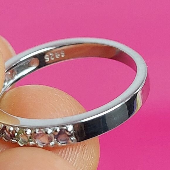 Natural Tourmaline 2mm Gemstone‎ 925 Sterling Silver Ring Size 7.5 - Picture 3 of 4